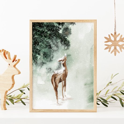 Winter Deer in sneeuw Poster