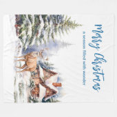 Winter Deer in Snowy Forest Christmas  Fleece Deken (Voorkant (Horizontaal))