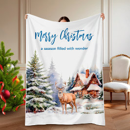 Winter Deer in Snowy Forest Christmas Fleece Deken
