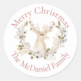 Winter Deer Krans Vakantie Ronde Sticker