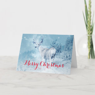 Winter Deer met Pine Trees Merry Kerstmis Feestdagen Kaart