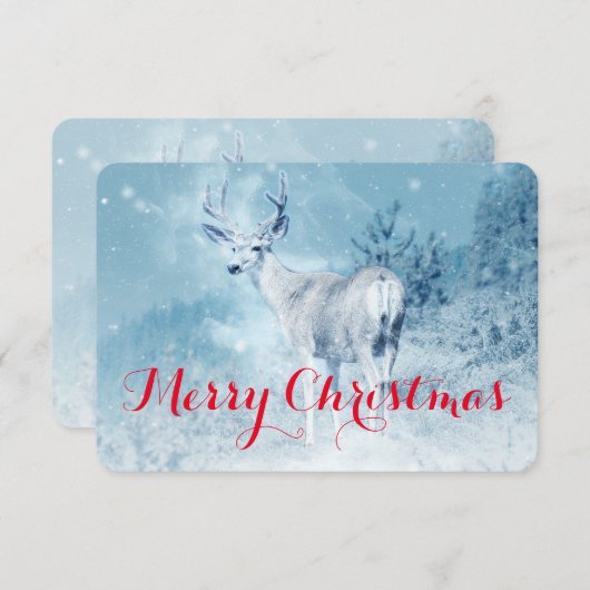 Winter Deer met Pine Trees Merry Kerstmis Kaart (Voorkant / Achterkant)