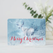 Winter Deer met Pine Trees Merry Kerstmis Kaart (Staand voorkant)