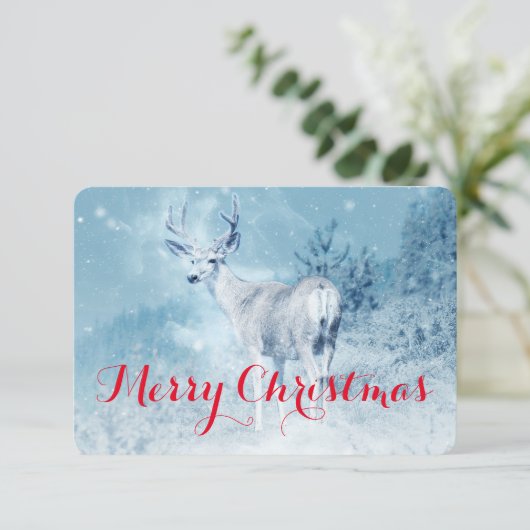 Winter Deer met Pine Trees Merry Kerstmis Kaart (Staand voorkant)