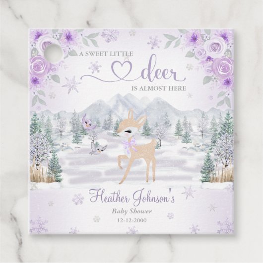 Winter Deer Paarse Sneeuwvlok Baby shower Bedankjes Labels (Voorkant)
