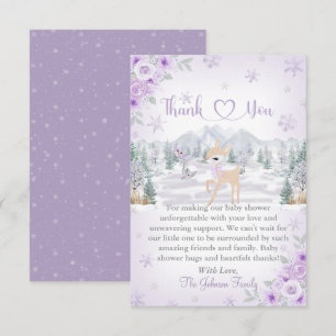 Winter Deer Paarse Sneeuwvlok Baby shower Bedankkaart