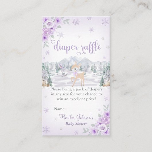 Winter Deer Paarse Sneeuwvlok Baby shower Informatiekaartje (Voorkant)