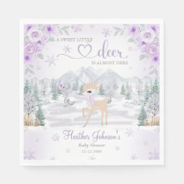 Winter Deer Paarse Sneeuwvlok Baby shower Servet