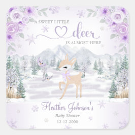 Winter Deer Paarse Sneeuwvlok Baby shower Vierkante Sticker