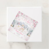 Winter Deer Pink Snowflake Baby shower Bedankjes Labels (In situ)