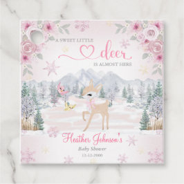 Winter Deer Pink Snowflake Baby shower Bedankjes Labels