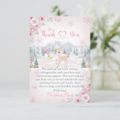 Winter Deer Pink Snowflake Baby shower Bedankkaart (Staand voorkant)