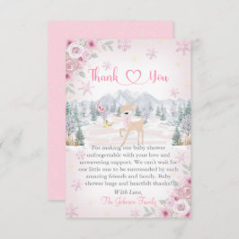 Winter Deer Pink Snowflake Baby shower Bedankkaart