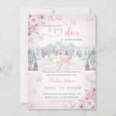 Winter Deer Pink Snowflake Baby shower Kaart (Voorkant)