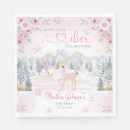 Winter Deer Pink Snowflake Baby shower Servet