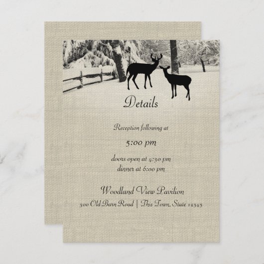 Winter Deer Receptie Informatie Kaart (Voorkant / Achterkant)