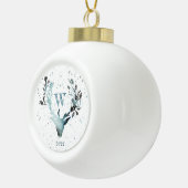 Winter Deer Silver Blue Monogram Kerstmis Keramische Bal Ornament (Rechts)