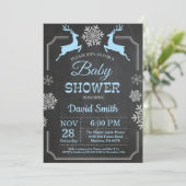 Winter Deer Snowflake Boy Baby shower Uitnodiging (Staand voorkant)