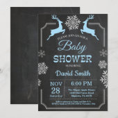Winter Deer Snowflake Boy Baby shower Uitnodiging (Voorkant / Achterkant)