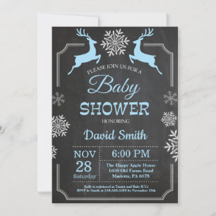 Winter Deer Snowflake Boy Baby shower Uitnodiging