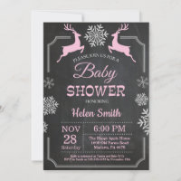 Winter Deer Snowflake Girl Baby shower Uitnodiging