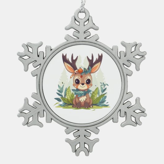 Winter Deer Tin Sneeuwvlok Ornament (Voorkant)