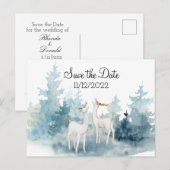 Winter Deer Waterverf Wedding Save the Date Briefkaart (Voorkant / Achterkant)