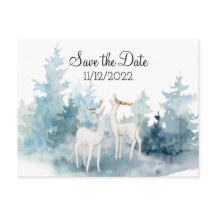 Winter Deer Waterverf Wedding Save the Date