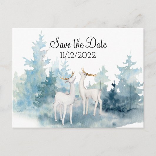 Winter Deer Waterverf Wedding Save the Date Briefkaart (Voorkant)