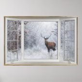 Winter Deer White Bay Window Illusion Poster (Voorkant)