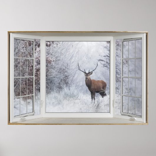 Winter Deer White Bay Window Illusion Poster (Voorkant)