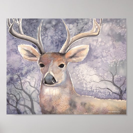 Winter Deer Wildlife Waterverf Art Poster (Voorkant)
