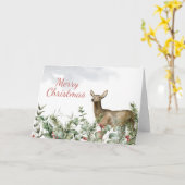 Winter Deer with Holiday Pines Kerstmis Kaart (Gele Bloem)