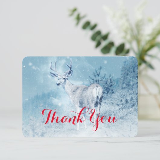 Winter Deer with Pine Trees Dank je Bedankkaart (Staand voorkant)