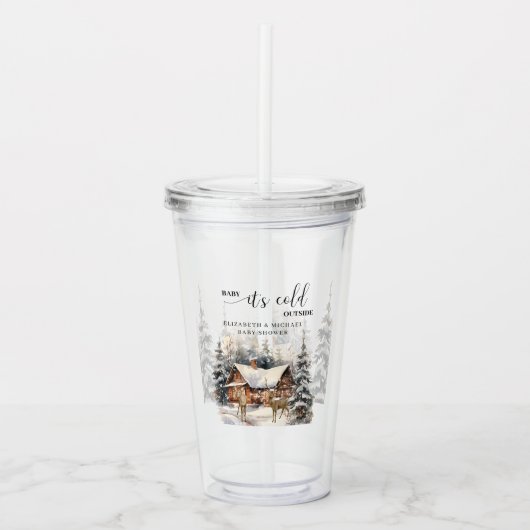 Winter Deer Woodland Baby zijn koude buiten Acryl Drinkbeker (Voorkant)