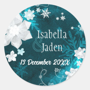 Winter Delight Floral Wedding Save the Date Ronde Sticker