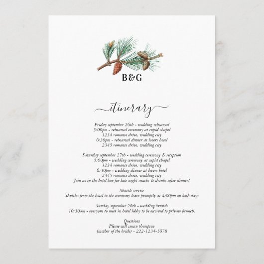 Winter dennen bomen lantaarn bruiloft route programmakaart (Achterkant)