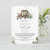 Winter dennen bomen lantaarn bruiloft route programmakaart (Staand voorkant)