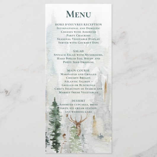 Winter dennen bomen sneeuw herten gewei bruiloft menu (Voorkant)