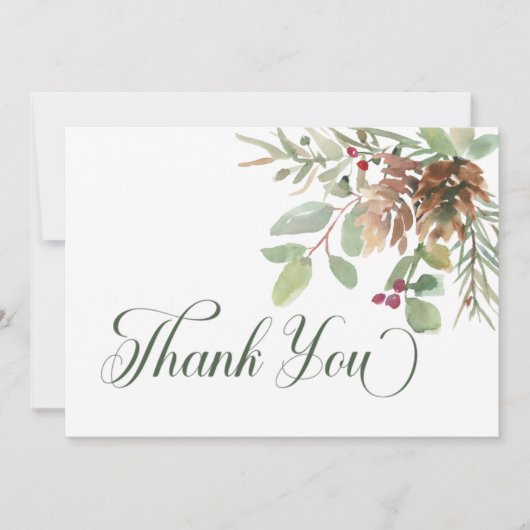 Winter dennen kegel bessen moderne bruiloft bedankkaart (Voorkant)