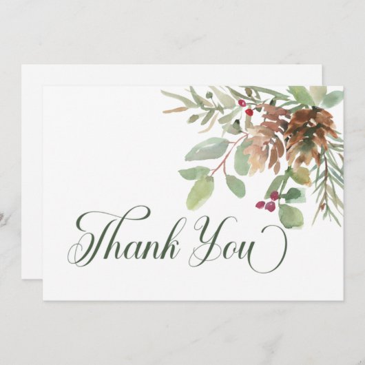 Winter dennen kegel bessen moderne bruiloft bedankkaart (Voorkant / Achterkant)