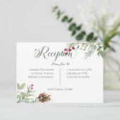 Winter dennenappel bessen moderne receptie bruilof informatiekaartje (Staand voorkant)