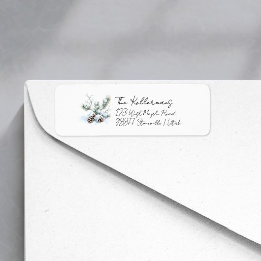 winter dennenappels watercolor script adres etiket