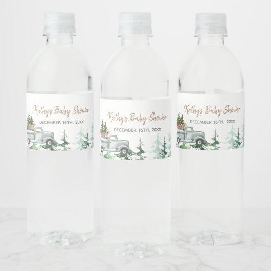 Winter Dennenbomen Baby Shower Waterfles Label Etiket (Flessen)