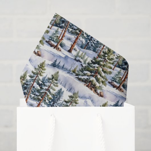 Winter dennenbomen in waterverf tissuepapier (Cadeauzakje)