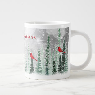 Winter dennenbomen Kerstmis rode kardinalen Grote Koffiekop