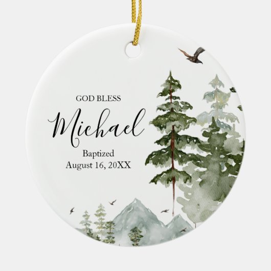 Winter dennenboom bos doop God zegene Keramisch Ornament (Voorkant)