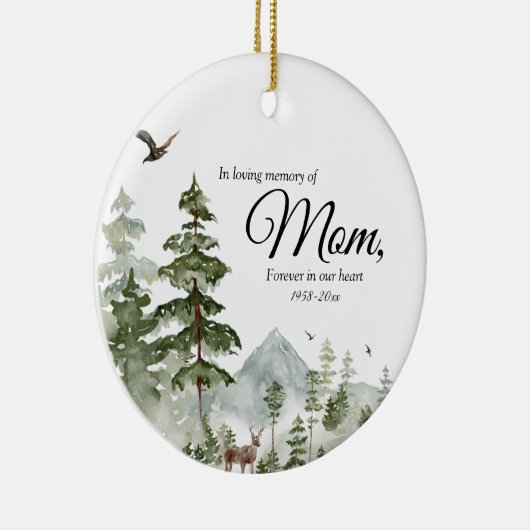 Winter dennenboom bos in liefdevolle herinnering a keramisch ornament (Rechts)