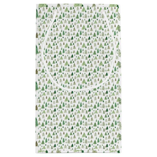 Winter dennenboom bos wijnzak klein cadeauzakje (Achterkant)