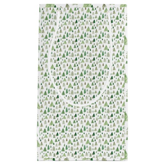 Winter dennenboom bos wijnzak klein cadeauzakje (Voorkant)